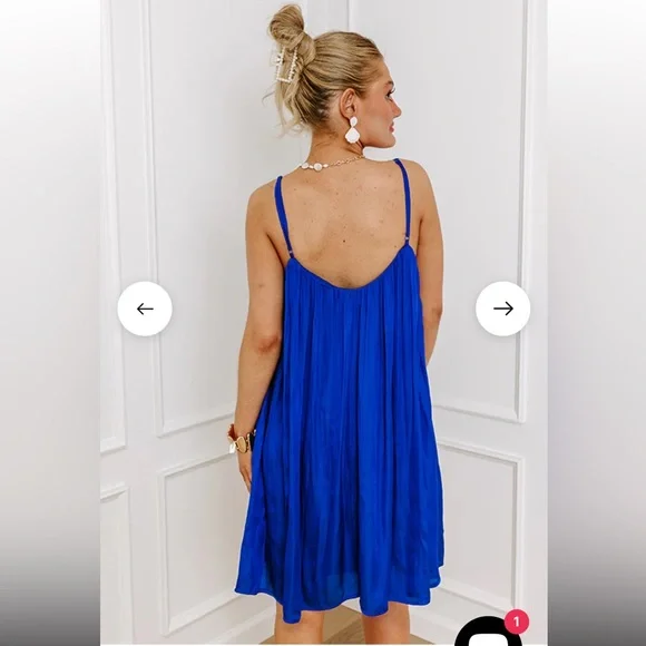 Blue Satin Knee Length Dress - Picture 6 of 8